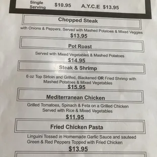 Dinner menu 9/6/24.