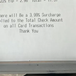 4% added on card transactions