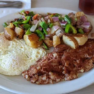 Corned Beef and Hash with Overeasy Eggs and Home Fries