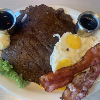 Flapjacks with 2 Eggs and Meat