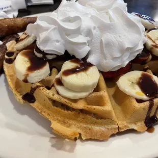 Banana split with strawberries. (Sausage was added)