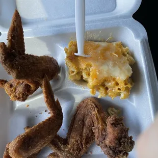 Giant wings and casserole style Mac and Cheese