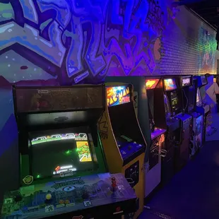 a row of arcade games