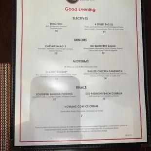 a menu for a good evening