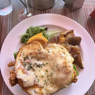 Open face chicken sandwich.