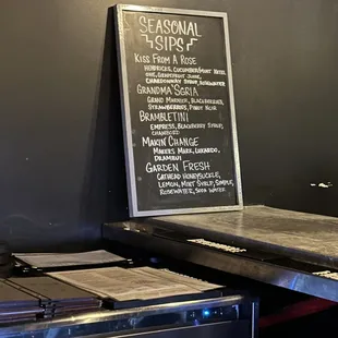 a menu on the counter