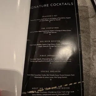 a menu for a drink