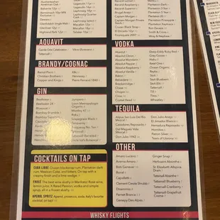 Liquor menu
