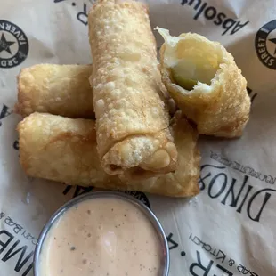 Really delicious fried pickles. The spicy ranch is more zesty than spicy.