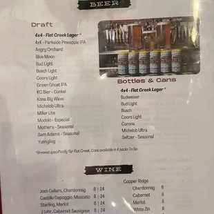 a menu for a craft beer