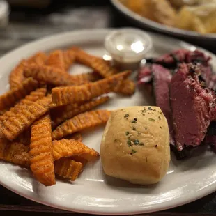 Sweet potato fries and smoked corned beef