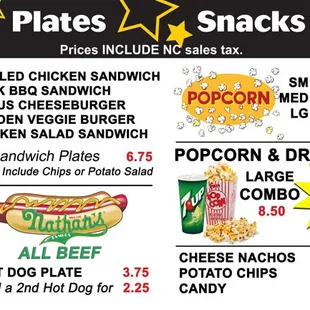a menu for a movie theater