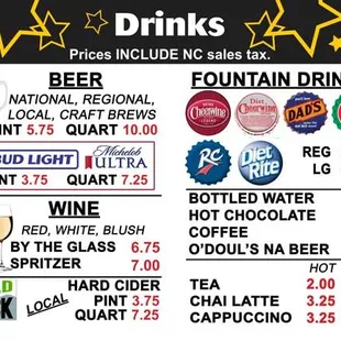 a menu for drinks