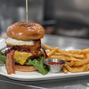 Last night got you felling a little hungover? Or you want a little breakfast with a little lunch. Try our hangover burger.