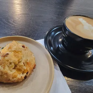 Bacon, cheese, chive scone &amp; cappuccino