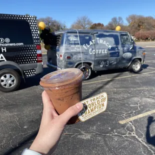 The van! And my cold brew with oat milk and mocha syrup