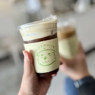 Iced Americano add cream and iced honey oat latte