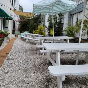 Outdoor seating to the right