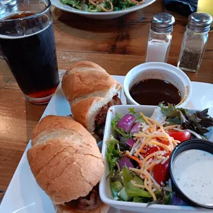 French dip was super yum. The salad was fresh. Amber beer was great.