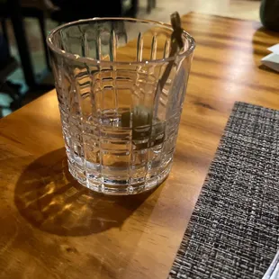 a glass of water on a table