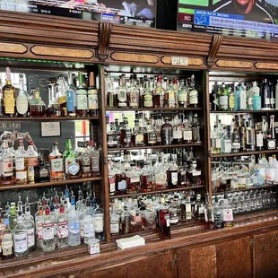 a bar full of liquor bottles