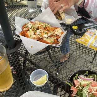 Side salad and sweet potato fries