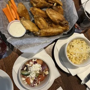 Tavern Chicken Wings, Cucumber Salad, Mac and Cheese