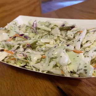 The coleslaw is perfectly balanced. Not all sugary or mayonnaise-y.