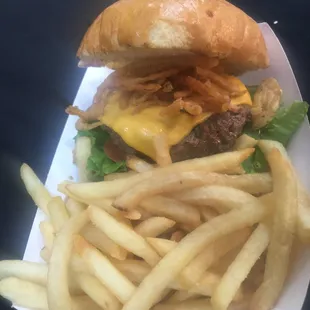 french fries and a cheeseburger