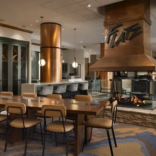 Flatz Lounge, showcasing fireplace and seating