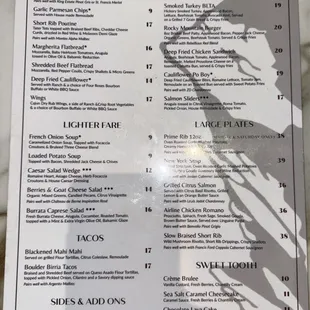 Dinner Menu