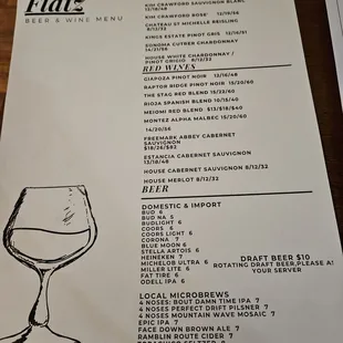 Bar menu