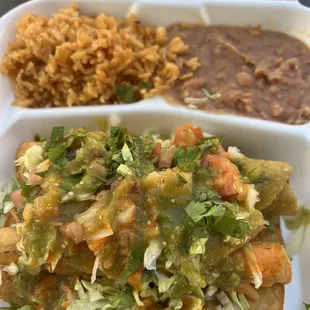 5 potato flautas with beans and rice