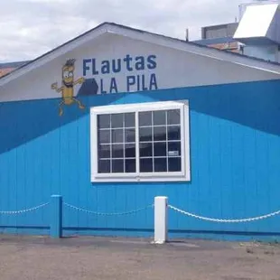 blue building with white trim