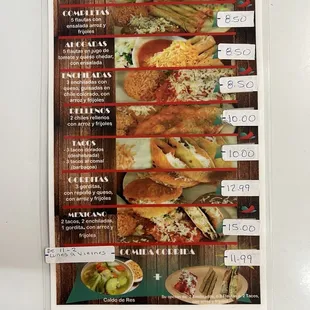 Full menu front and back