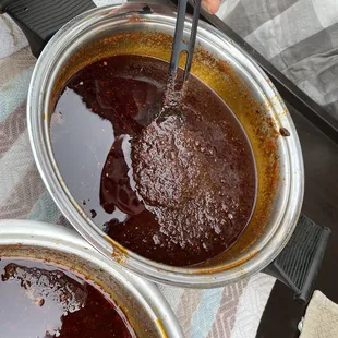 Ladies and gentlemen this is the cajun sauce Sandra made to mix our seafood in! Delicious! A spicy and mild version!