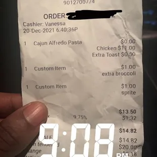 Receipt/time stamp proof of me leaving