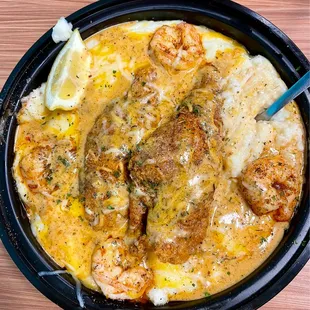 Catfish &amp; Grits with added Cajun Grits, so yummy!