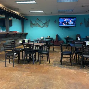 tables and chairs in a restaurant
