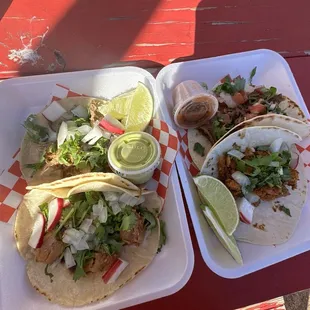 left: Carnitas and Tinga Right: Barbacoa and Al Pastor