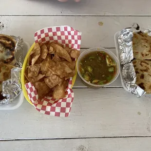 Stuffed gorditas - $7 for 2, chips, and Flavia&apos;s famous salsa.