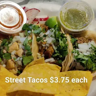 3 types of Street Tacos (Carne Asada, Al Pastor and Chicken)