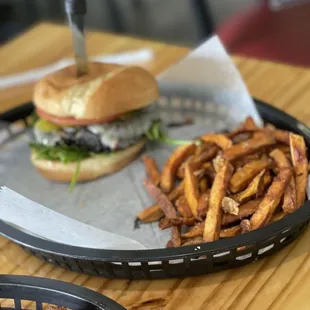 a burger and fries