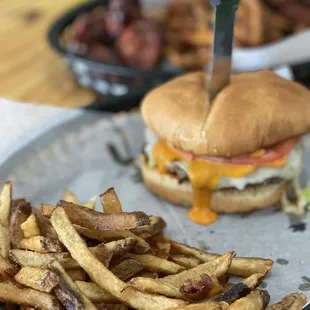 a burger and fries