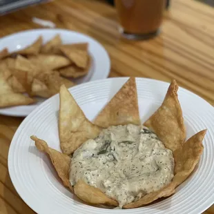 a plate of chips and dip