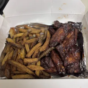 Ethiopian barbecue wings and fries