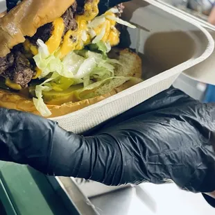 Double burger with everything