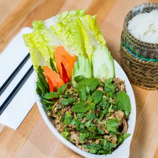 Larb Gai (Minced Savory Chicken Dish)