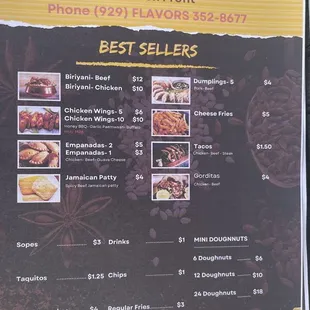 the menu for the restaurant