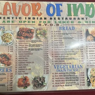 Front of menu